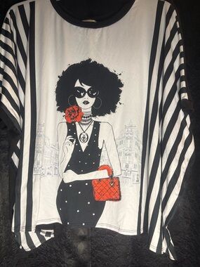 Graphic Black & White Tunic with Orange Accents